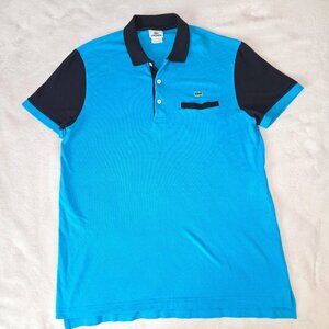 Lacoste Men’s Polo Shirt Size 7 (XL) Turquoise Blue & Navy – Crocodile Logo